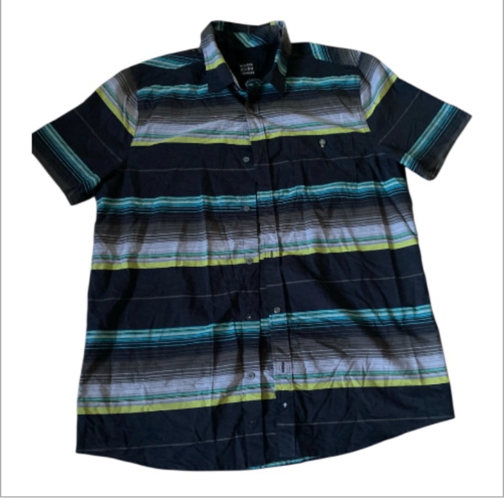 Always Men's Casual Striped Shirt - Black and Green sz L